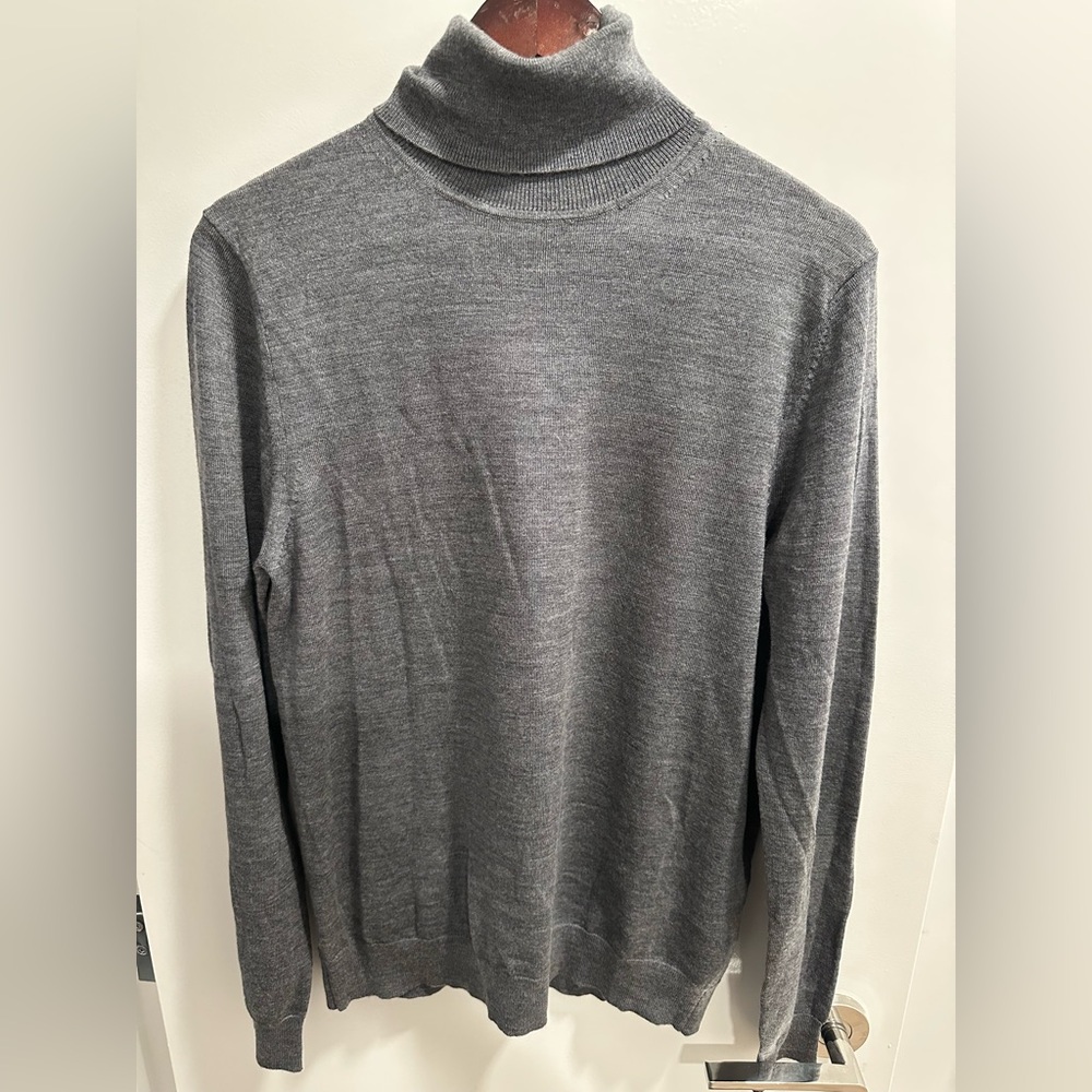 Reiss Gray Wool Turtleneck Sweater Classic Knitwear